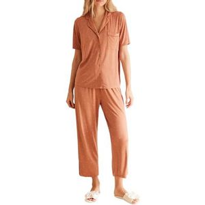 Women'Secret Damespyjama met korte mouwen en zachte touch, Lichtbruin, XL