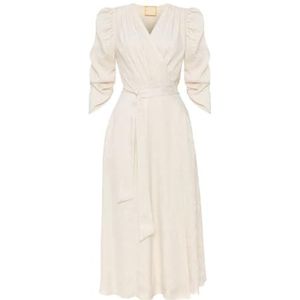 Swing Fashion Crèmekleurige midi-jurk met omslag en Trinity-bloemenpatroon in reliëf, maat 42, beige, 42