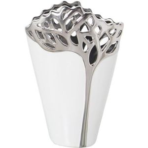 Alexandra House Living Vaas, wit, zilver, keramiek, 10 x 17 x 25 cm