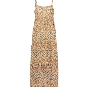 IZIA ZITHA 19323491-ZI01 Maxi-jurk voor dames met spaghettibandjes, oranje goud, XS, Maxi-jurk met spaghettibandjes, XS