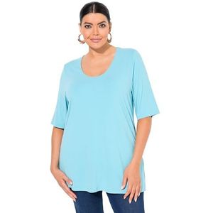 Ulla Popken - Shirt - Aqua - Effen - Halve Mouw - Wijde Pasvorm