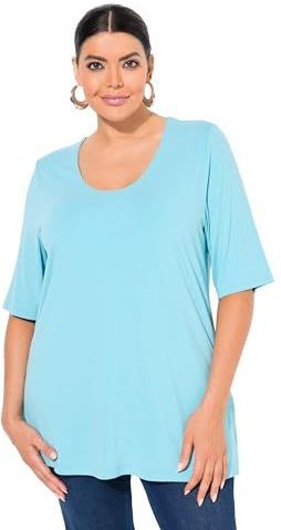 Ulla Popken - Shirt - Aqua - Effen - Halve Mouw - Wijde Pasvorm