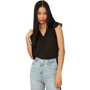 Trendyol Dames zwarte knoop gedetailleerde gedrapeerde blouse blouse, 42