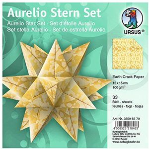 Ursus 35595579 - Folders Aurelio Star Earth Crack Paper, goud, 33 vellen, van handgeschept natuurpapier, metallic effect 100 g/m², ca. 15 x 15 cm, aan beide zijden bedrukt, ideaal als kerstdecoratie
