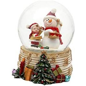Dekohelden24 Sneeuwbol - sneeuwpop met kind en trommel, afmetingen H/B/Ø bol: ca. 9 x 7 cm Ø 6,5 cm., 501868-trommel