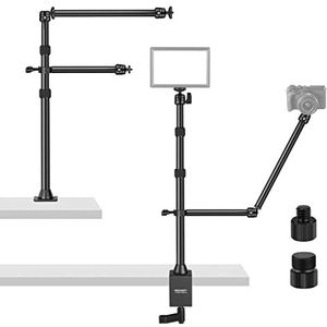NEEWER Camera Desk Mount Stand met twee hulparmen, bovenliggende camerabontage tafelblad C-klem 360° draaibare kogelkoppen voor DSLR, webcam, fotografie, videografie, live streaming, zoomoproepen