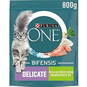 Purina One Bifensis Delicate Droogvoer voor katten, kalkoen, 8 verpakkingen, 800 g