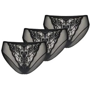 Teyli 3-pack slips voor dames, mesh-slip, bloemenkant, volledig comfortabel, ademend, rekbaar, 3 stuks, glamour, Zwart, 42