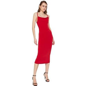 Trendyol Dames Midi Bodycone getailleerde gebreide jurk, Rood, S