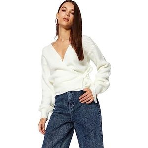 Trendyol Rechte lange mouwen voor dames, regular gebreid vest, cardigan sweater, ecru, L