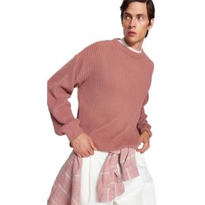 Trendyol Man oversized basic gebreide trui met ronde hals, gedroogde roze, S, Gedroogde roos, S