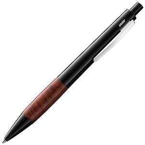 LAMY Accentbalpen 298 – Kuli met zwarte briljante lakafwerking en verwisselbare zwarte bruine houten handvat – met grote vulling – lijnbreedte M