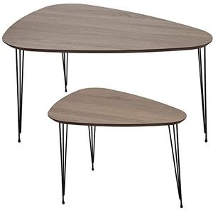 DRW Set van 2 salontafels in de vorm van hout en metaal, in naturel en zwart, 90 x 60 x 49 cm en 60 x 40 x 45 cm