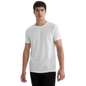 DeFacto Basic T-shirt voor heren, klassiek T-shirt voor mannen, ecru, XS