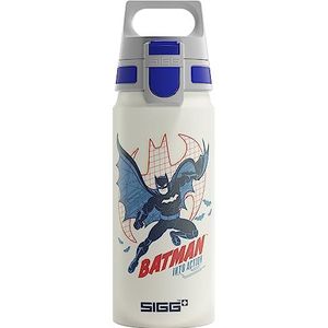 SIGG - Aluminium drinkfles voor kinderen, WMB ONE Batman Into Action White, geschikt voor koolzuurhoudende dranken, lekvrij, vederlicht, BPA-vrij, kli