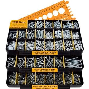 Jackson Palmer 1.700-delig assortiment ijzerwaren met schroeven, moeren, bouten en sluitringen (3 sorteerdoos)