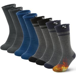 DG Hill Thermische wintersokken - warme sokken voor heren en dames, geïsoleerde sokken voor koud weer - verwarmde sokken, dikke sneeuwsok, Blauw Grijs/Blauw Grijs Streep, 4 paar, Large