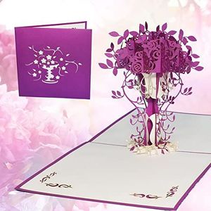 LIN- POP UP wenskaarten, bedankkaarten, goede verbetering, verjaardagskaarten, moederdagkaarten, lila boeket