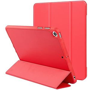 Nieuwe iPad 9.7 beschermhoes met penhouder [houder voor iPad 2a oplaadpen/paar], intelligente hoes met drie deuren, zachte TPU achterkant, automatische wekker/slaap (rood)