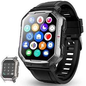 Bengux Smartwatch voor heren en dames, 1 72 inch, smartwatch, sport, waterdicht, 5 ATM, met 24 sportmodi, bloedzuurstofmonitor en hartslag, stappenteller, calorieën, voor Android en iOS, Zwart, 1,83,
