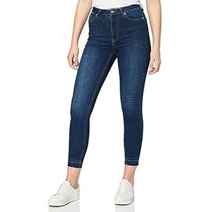 NA-KD Skinny jeans met hoge taille en open zoom voor dames, Donkerblauw, 40