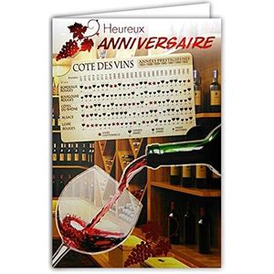 Wenskaart voor verjaardag, rood glanzend, met kleine afneembare kaart, voor de wijnkust, bordeauxrood, Rhône Elsace Loire