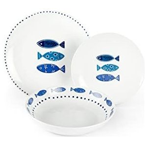 Excelsa 50249 Ocean 18-delig tafelservies, porselein, wit/azuurblauw