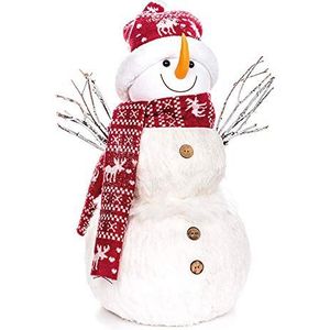 EUROCINSA sneeuwpop wit met muts en sjaal rood 29 x 42 cm 2 stuks, polyester, eenheidsmaat.