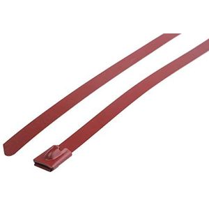 RS PRO Roestvrijstalen kabelbinders met polyestercoating, met kogelsluiting, rood, 7,9 mm x 200 mm, 100 stuks, verpakking van 100 stuks
