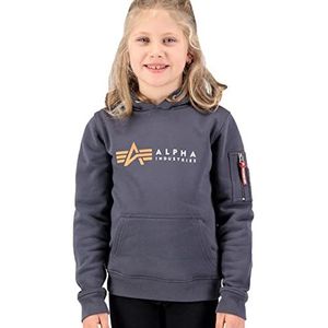 ALPHA INDUSTRIES Alpha Label Hoody voor kinderen, uniseks, 136-grijs-zwart, 136-grijs-zwart