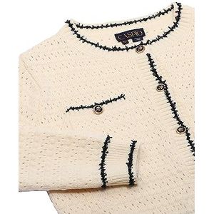 caspio Dames Vintage Button Contrast Gebreide Cardigan Sweater Acryl WOLLWIT ZWART Maat XS/S, wolwit zwart, XS