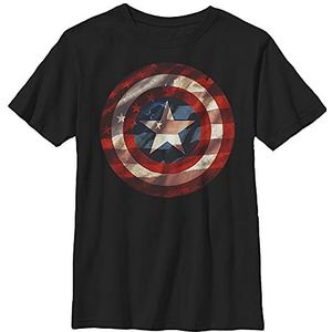 Marvel Universe Flag Shield Boy's Solid Crew T-shirt, zwart, XS, zwart, XS, zwart, XS