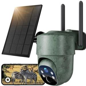 WOLFANG Wildcamera, 4G LTE mobiele trailcamera, op zonne-energie met 2,5K-weergave live-video, pan 355° kantelbaar, 90° afstandsaanpassing, beveiligingscamera met nachtzicht, bewegingsactivering, IP66
