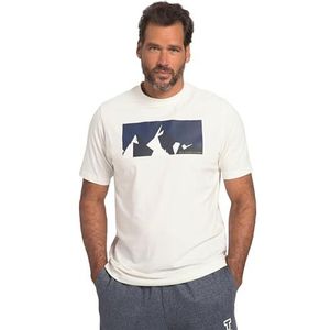 JP 1880 Heren grote maten L-8XL T-shirt, korte mouwen, ronde hals en bergprint 818581, Crème Wit, XXL