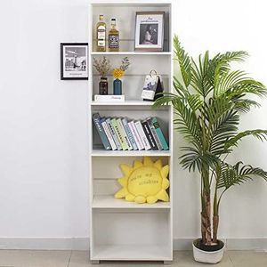 BAKAJI Boekenkast kabinet zeil met 5 planken, documentenarchivering, kantoor, interieur, meubels, woonkamer, hout, kleur: wit, 60 x 31 x 190 cm
