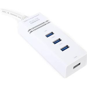 USB 3.0-hub met 4 poorten, wit, ideaal voor het uitbreiden van verbindingen en snelle en efficiënte gegevensoverdracht.
