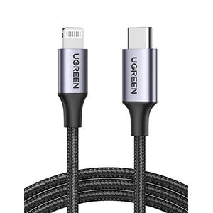 UGREEN MFi-gecertificeerde gevlochten nylon USB-C naar Lightning-kabel voor iPhone 11 Pro Max X XS XR XS Max 8 Plus en meer