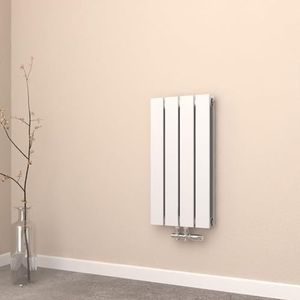 EMKE Kleine radiator, 600 x 300 mm, platte radiator, dubbellaags, verticale radiator, platte paneelverwarming, middenaansluiting, wit, 327 watt
