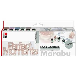 Marabu 130500000081 Easy Marble pastelset, 6 delicate marmerkleuren voor kinderlijk eenvoudig dompelmarmeren van kunststof, glas, hout, piepschuim en vlak marmeren van papier