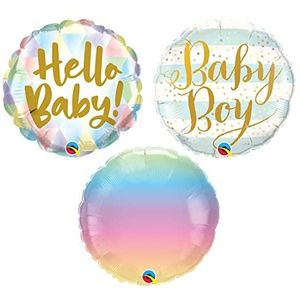 Folat 91385 Ballonset voor jongens, 3-delige folieballonnen, met helium of lucht te vullen, babyshower, geboorte baby boy, meerkleurig, 45 cm
