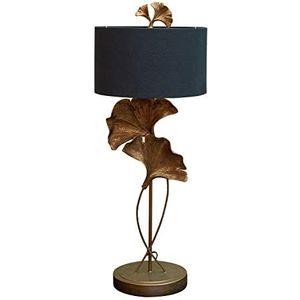 CHEHOMA - Tafellamp - decoratieve vintage lamp met ginkoblad - decoratieve lamp in de vorm van ginkgo van kunsthars, met stoffen kap - 80 cm hoog, zwart/goud
