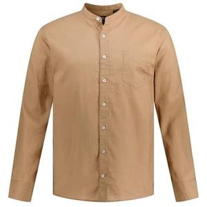 JP 1880 Heren grote maten Menswear L-8XL linnen mixhemd, lange mouwen, opstaande kraag, modern fit 790394, zand, 6XL