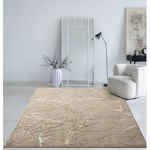 Mia's Teppiche Cielo Modern dicht laagpolig tapijt voor woonkamer en slaapkamer, elegante glans, glansvezel, hoog-laag-effect, veer, beige, 160 x 230 cm