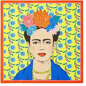 Set van 20 gele papieren servetten met Frida Kahlo print | Wegwerpservetten, Servies voor binnen of buiten voor Mexicaanse Fiesta Boho Verjaardagsfeestje, Cinco De Mayo, Zomer, Decoupage