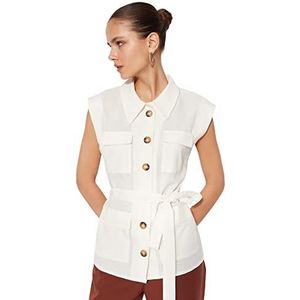 Trendyol Dames oversized basic shirt kraag geweven vest, Ecru, 32