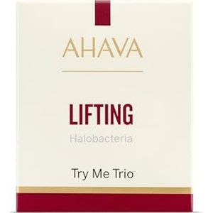 AHAVA Halobacteria Restoring Lifting Sachet Kit: Nutri-Action Crème, Serum & Masker. Lift, verstevigt, verzacht rijpere huid, herstelt elasticiteit. Verrijkt met Osmoter & hamamelis. Inhoud: 3 ml.