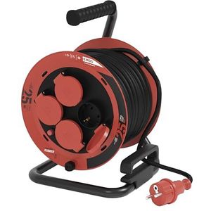 EMOS - Kabelhaspel 25 m - 4 geaarde stopcontacten met verhoogde aanraakbescherming - waterdicht en koudebestendig, slagvast - 230V, 10A, 2300W - rubberen isolatie - H05RR-F3G 1,0 mm2 - IP44 voor