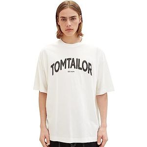 TOM TAILOR Denim Oversize T-shirt met logo-print voor heren, 12906 - Wool White, XL