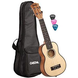 Cascha Ukelele, massief vurendeken, Solid Top, Hawaii gitaarset Ukelele + tas 21 inch Sopran