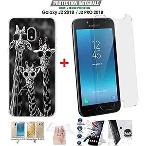 Coque avec Verre Trempé Protection Écran pour Samsung Galaxy J2 2018, Girafe